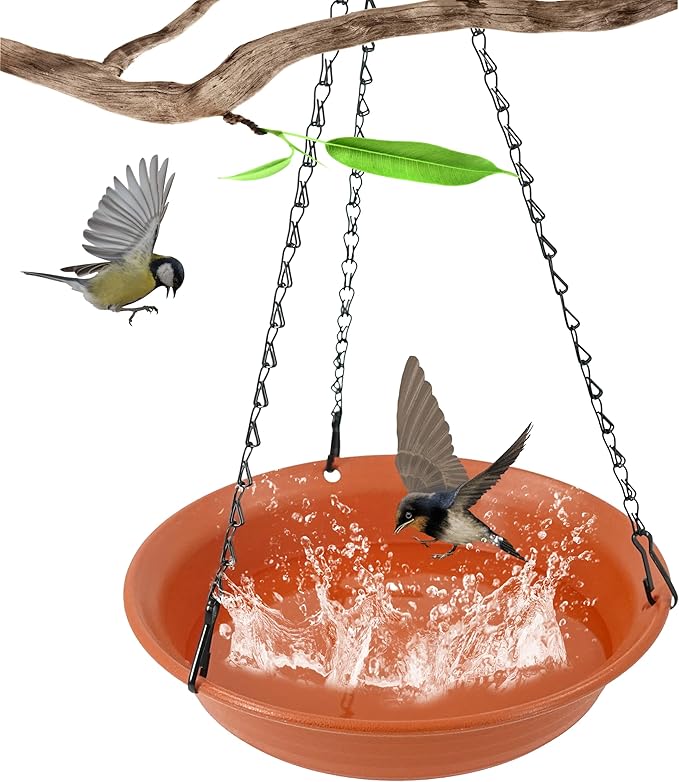 Hanging Bird Bath for Outside, Hanging Bird Water Feeder for Outdoor, Birdbath Bowl, Birdbaths for Outdoors Balcony Window Backyard Garden, Small Large Wild Birdfeeder Tray (10", Terracotta)