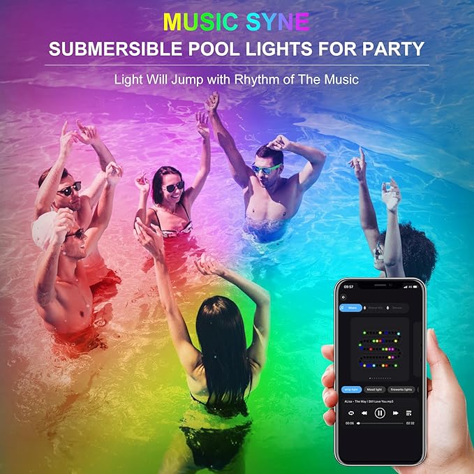 RGB Underwater Pond Lights, Super Bright LED Submersible Fountain Lights Colored Landscape Spotlights, Bluetooth APP Control IP68 Waterproof for Fish Aquarium Tank Yard Garden Pool (Set of 8)