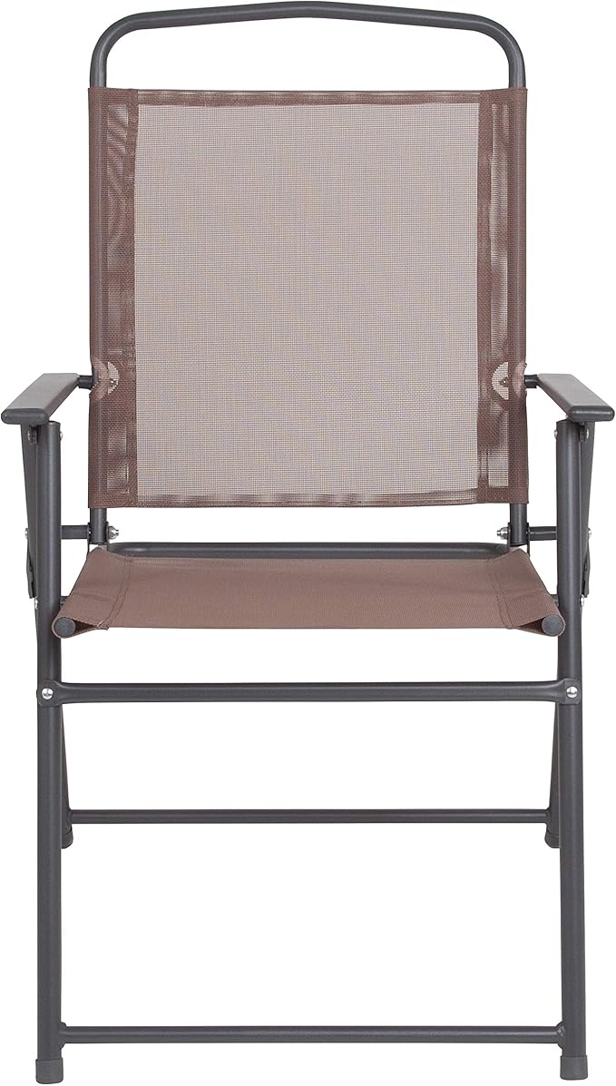 Flash Furniture Nantucket 6-Piece Patio Dining Set with Glass Table, 4 Folding Chairs, and Umbrella, Outdoor Patio Set, Brown