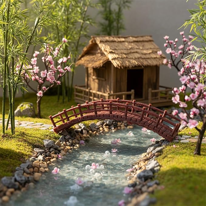 LOGOFUN Miniature Arch Bridge Mini Bonsai Figurine Tiny Plastic Chinese Bridge Model for DIY Craft Micro Landscape Plant Pot Decoration - 3.5 * 1.1in