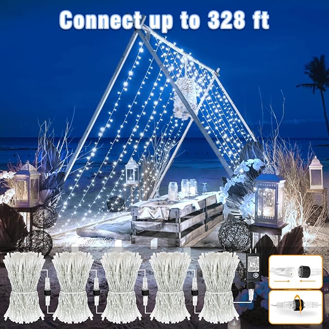 66FT 200 LED Christmas Lights Outdoor, White Christmas String Lights Indoor Waterproof with 8 Modes, Plug in Connectable Twinkle Fairy Lights Clear Wire for Indoor Bedroom Garden Xmas Holiday Decor