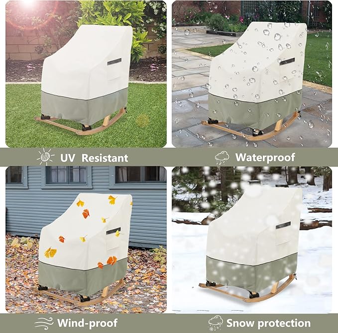 Patio Rocking Chair Cover 2-Pack,Rocking Chair Covers for Outdoor Furniture, 27.5W x 32.5D x 39H Inch,Rocking Chair Covers Waterproof,White&Grayish Green