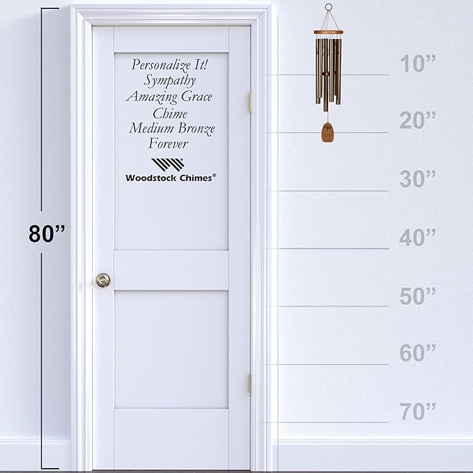 Woodstock Wind Chimes Personalized Amazing Grace Memorial Chime for Outside 24'' Medium Bronze Sympathy Customized Forever Inspirational Wind Chime for Outdoor Patio Home Garden Decor (P-AGMBR01)