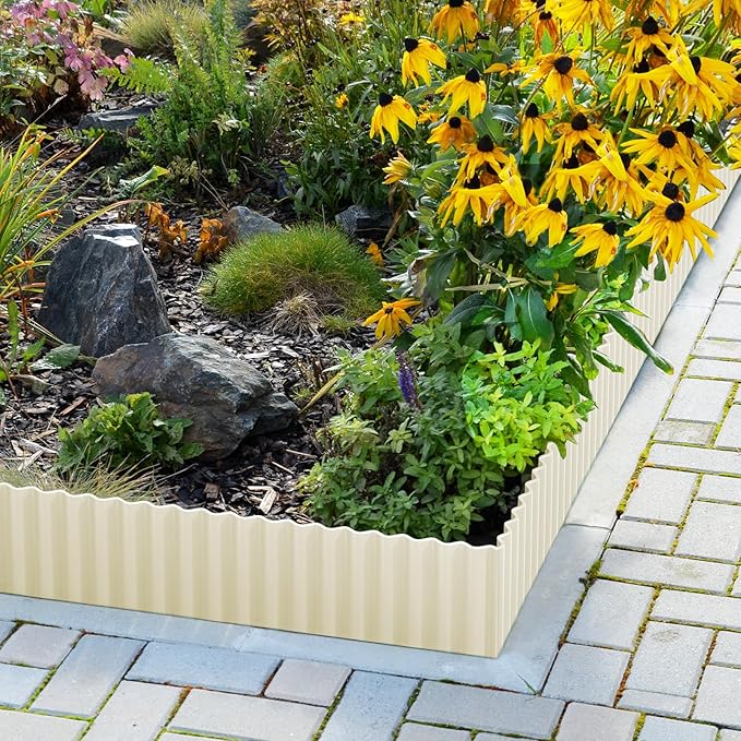 Corrugated Metal Garden Edging 10" x 20Ft, Landscape Edging Border for Lawn, Flower Bed, Garden Fence, Paver Edging (Cream)