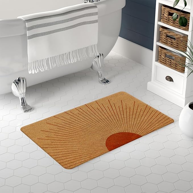 Nogrit Retro Boho Coir Neutral Sun Sunrise Sunset Mid Century Modern Soft Rugs Anti-Slip Door Mat 17x30 Non-Slip Coir Doormat for Doormat Indoor Entrance Door Mat Entryway Indoor Entrance