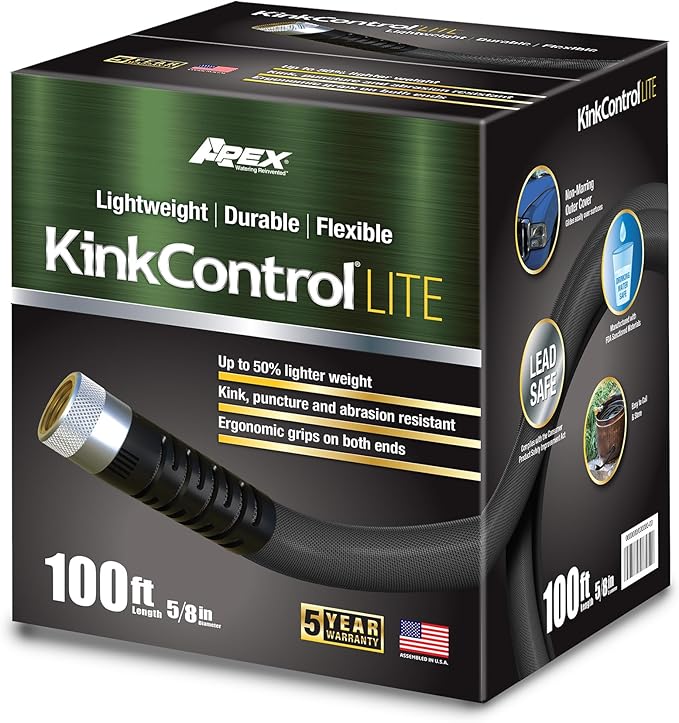 Kink Control Lite, Doesn’t Expand or Burst, Extremely Light Weight, Garden Hose, Water Hose with Superior UV Resistance, Ergonomic Grip, High Burst Strength,Kink Resistance, 100 Ft