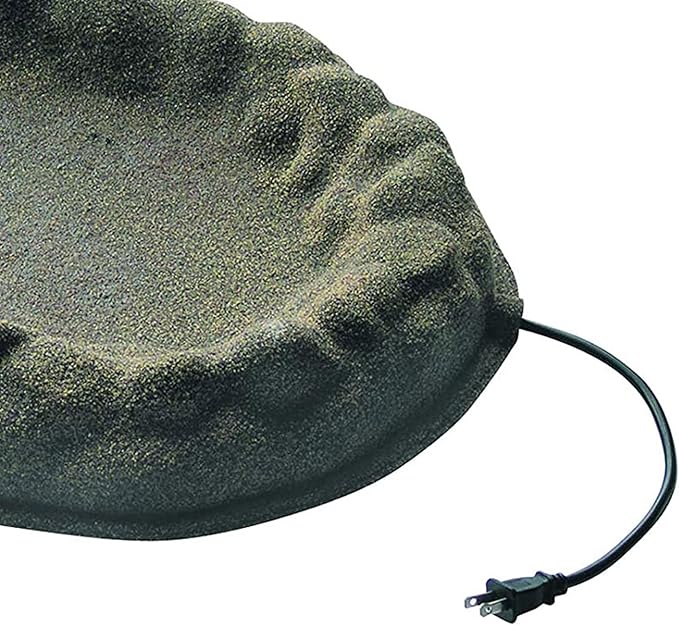 Farm Innovators Heated Bird Bath, Four Seasons Outdoor Decor Shallow Bath Tray for Birds - Backyard & Garden Birdbath with Sand Coated Design