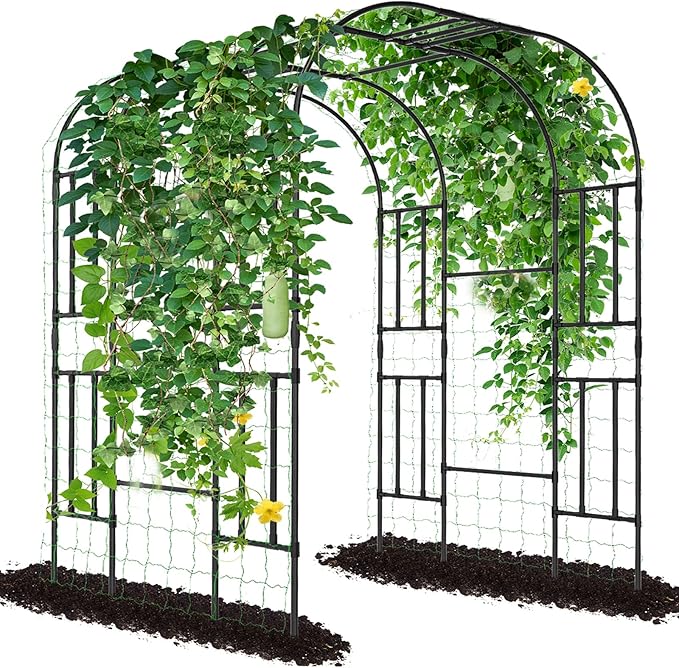 Tall Garden Arch Trellis for Climbing Plants, 87in Tall Metal Plant Support Trellis Archway for Climbing Plant Vegetables Cucumber, Outdoor Yard Lawn Garden Arch Tunnel Trellis
