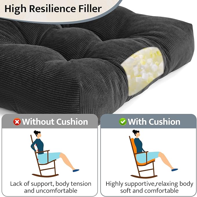 mudilun Adirondack Chair Cushions Non-Slip Indoor Rocking Chair Cushion with Straps Tufted Adirondack Chair Pads for Bedroom Living Room Porch Rocker