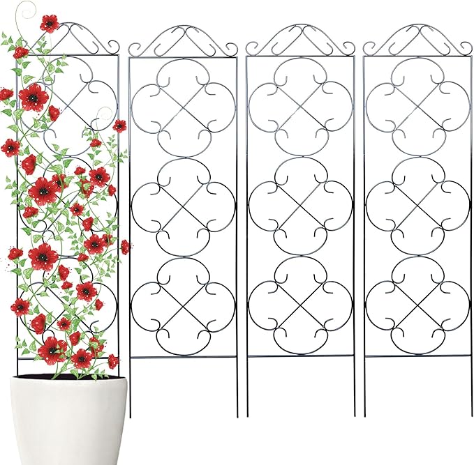 Garden Trellis 4 Pack 56'' H x 14.5'' W Metal Plant Climbing Trellis Suitable for Potted Plants Indoor and Outdoor Climbing Plants Flower Ivy Clematis Black