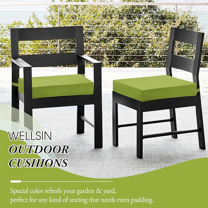Wellsin Outdoor Chair Cushions for Patio Furniture - Outdoor Cushions for Chairs - Water Resistant Patio Chair Cushions Set of 4, 18.5"X16"X3", Grass Green