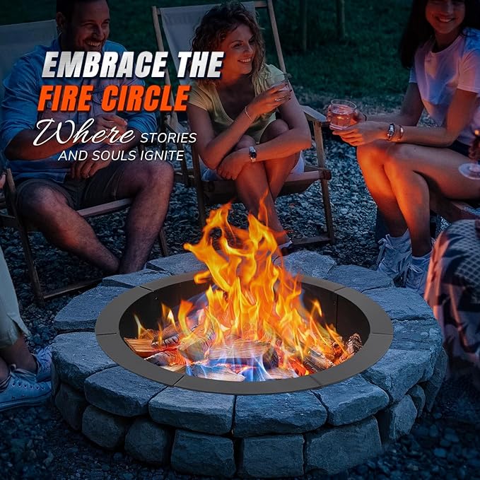 INNOSTAGE 28 Inch Fire Pit Ring (33 Inch Outer), Heavy Duty Steel Fire Ring for Outside, Large Round Fire Pit Insert, DIY Camping Fire Ring, Above or In-Ground, Black Carbon for Backyard Patio Bonfire