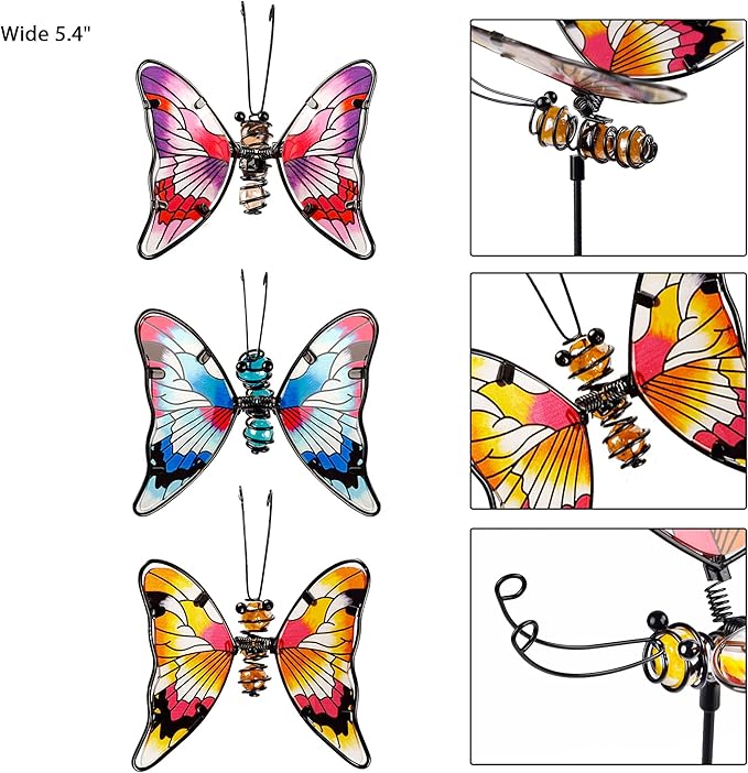 Juegoal Set of 3 Butterfly Garden Stake Decor, 20 Inch Colorful Butterflies Stakes, Glass & Metal Yard Art Ornaments for Mom, Mothers Day Ideal Gifts, Outdoor Lawn Pathway Patio Plant Pot, Flower Bed