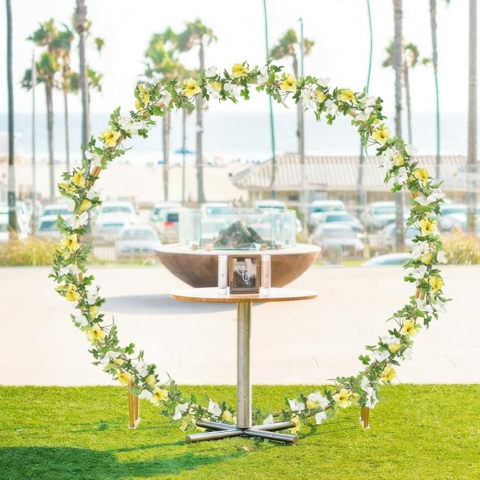 2 Pcs Artificial Flowers Vines Outdoors Silk Petunias Garland Spring Flowers Garland for Mantle 11FT Fake Morning Glory Hanging Vines Plants for Mailbox Fence Wedding Banquet Decor White Yellow