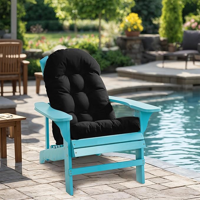 Large Adirondack Chair Cushion, Rocking Chair Cushion 50x20.8x4 inch, High Back Patio Cushions of Upper and Lower with Ties, Sunscreen and Fade-Resistant (Black, 2)