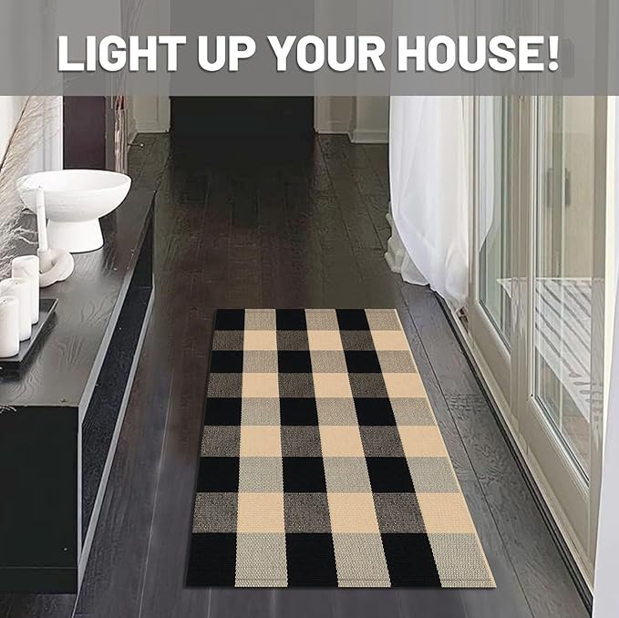 IOHOUZE Buffalo Plaid Checkered Rug 2x3 Ft Front Door Mats, Washable Area Rugs for Front Porch Welcome Mats Indoor Outdoor, Entryway Door Rug for Entryway, Home Entrance, Tan Black