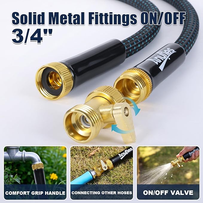 Garden Hose 25FT, Lightweight 3-Layer PVC Flexible Water Hose, No Kink, Leak-Resistant, High-Pressure with Metal Fittings, Durable for Outdoor, Gardening, Washing Cars, Easy to Store