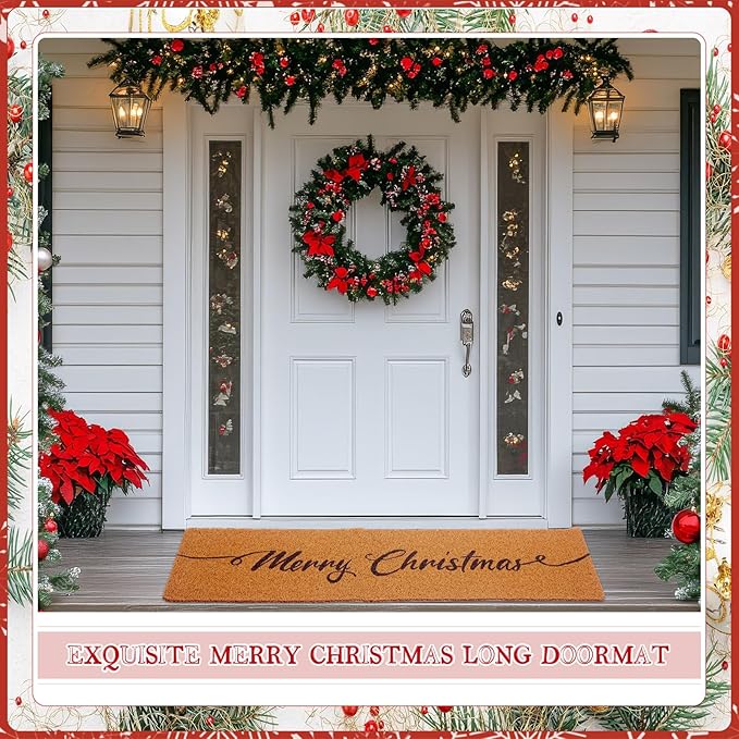 Long Doormat 48''x16'' Front Door Mat for Entrance Inside Outdoor Large Decorative Door Rug Welcome Mat for Outside Home Entry(Merry Christmas,Yellow)