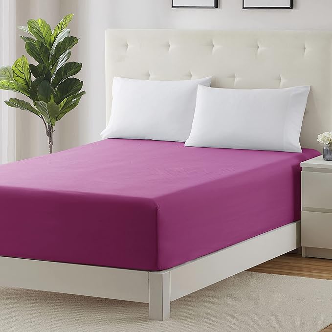 Clara Clark Fitted Sheet, Extra Deep Pocket Fits Deep Mattress, Luxury Soft Fitted Sheet Only, King - Extra Deep Magenta