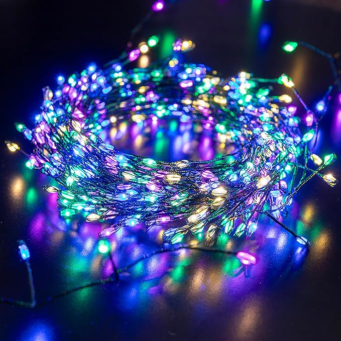Firecracker Fairy Lights,33FT 300Leds Waterproof Twinkle Lights Plug in,8 Modes Remote String Light for Indoor Outdoor Christmas Wedding Birthday Patio Garden Decor,Green Wire,Multicolor