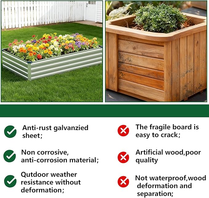 Vengarus 10x3x1FT (2 Pack) Galvanized Raised Garden Bed Kit, Outdoor Metal Planter Box for Vegetables, Rectangular Steel Container, Easy Assembly (Sliver)
