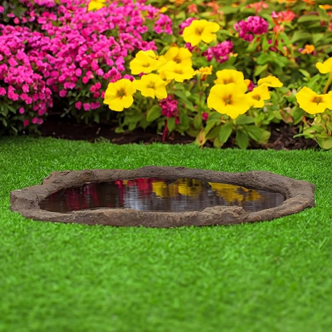 Faux Rock Fiberglass Decorative Garden Pond Sandstone Outdoor Patio Waterfall Pond, 27 Gallon