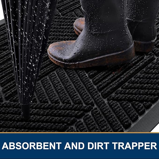 Smiry Front Door Mat Outside Entrance, Heavy Duty Sturdy Natural Rubber Doormat, Trap Dirt and Moisture, Easy Clean Low Profile Mats for Indoor Outdoor Entry, Irregular Triangle (47x30, Black)