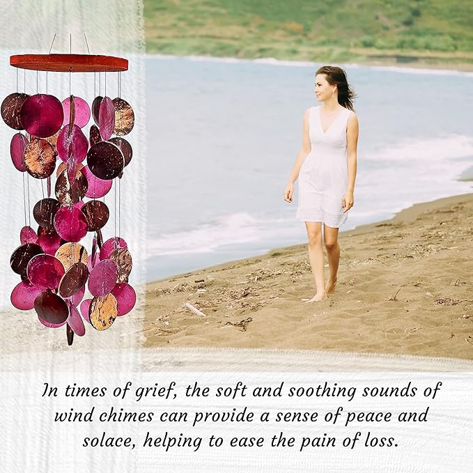 Bellaa Wind Chimes for Outside Capiz Sea Glass Shells 27 inch Outdoor Windchimes Home Garden Patio Yard Lawn Unique Gifts Mom Grandma (Y Pink Round)
