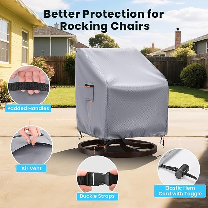 Swivel Patio Chair Covers, 2 Pack Waterproof Outdoor Rocking Chair Covers, Lawn Patio Furniture Covers, Heavy Duty Lounge Chair Cover, 30" W×34" D×38.5" H, Grey