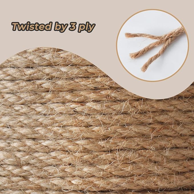 RIOOP Natural Jute Twine Rope 328 Feet 4mm, Heavy Duty Premium Garden Twine String for Crafts, Gardening Deals, Cat Scratching & Macrame Cord, for Climbing Plants, Halloween Decor
