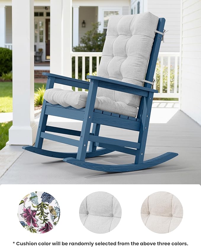 SERWALL Outdoor Rocking Chair, HDPE Rocking Chair for Adults, All Weather Porch Rockers for Lawn Garden, Navy