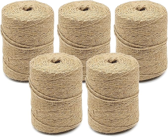 5 PCS Twine String Bulk 3000 Feet Long, 2mm Thin Jute Twine for Crafts, Hemp Rope Wrapping, Packing Gardening, Crochet Knitting Macrame Decor, 600 Feet Each Roll