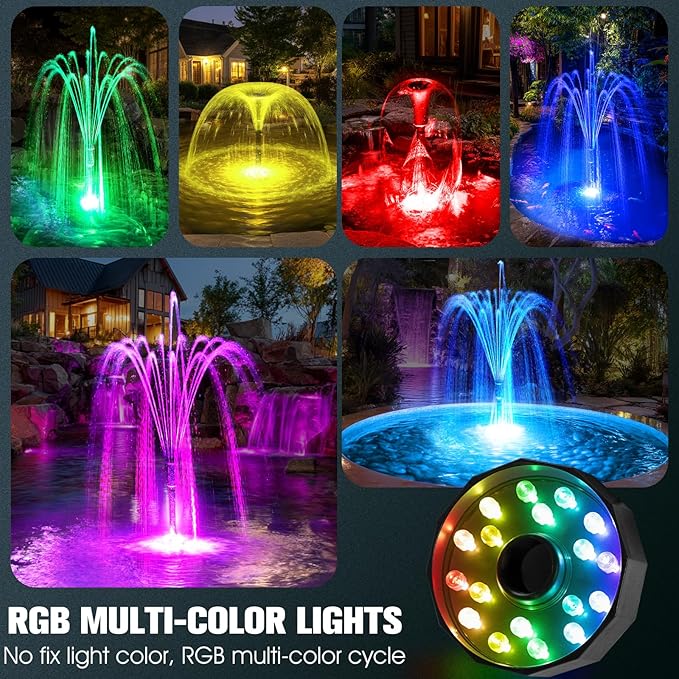 Submersible Pump RGB Pond Filter System Kits,3-in-1 Pond Filter Fountain with Colorful Lights,660GPH Pond Filter Box,Multi-layer Filtration, Applicable to Garden Pond,Fish Tank,Water Feature