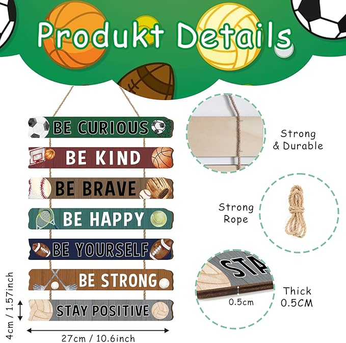 HLNIUC Sport Themed Wood Sign(11”x2”) Basketball Motivational Sayings Wall Decor,Inspiring Be Curious Be Kind Hanging Plaque,Be Yourself Classic Hanging Sign for Boys Kids Room Playroom Nursery Decor