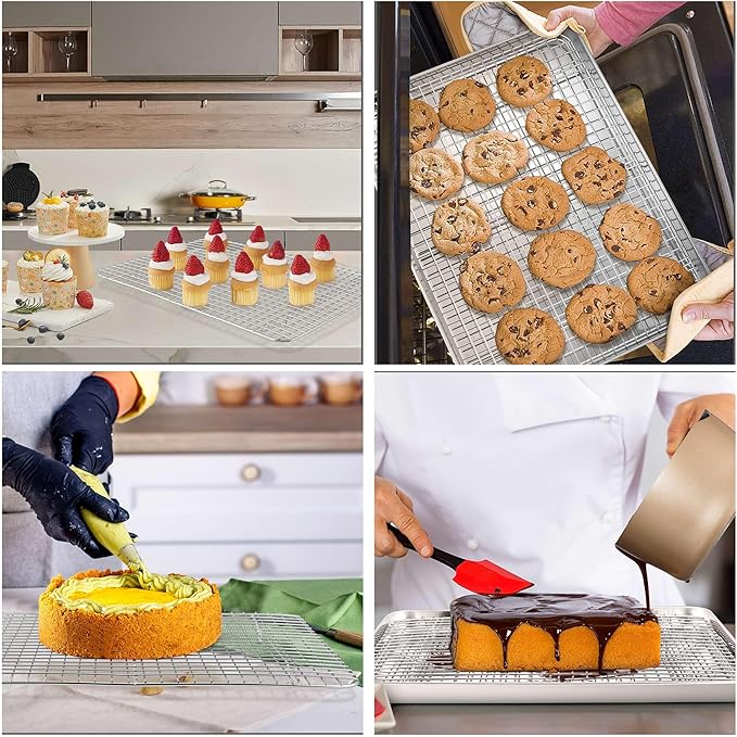 TeamFar Cooling Rack, 2 Pack Stainless Steel (15 Inch & 12 Inch) Baking Roasting Rack for Oven Baking Pan, Heavy Duty Wire Rack for Cookies Chicken Bacon, Healthy & Rust Free, Dishwasher Safe
