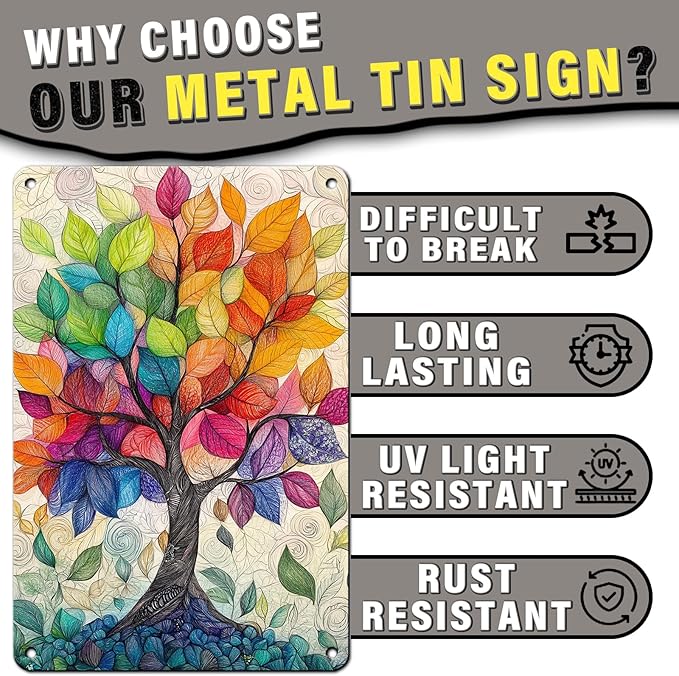 Love Trees Tin Sign Colorful Leaves Field Soil Vintage Metal Tin Sign for Wall Art Decor for Home Bars Clubs Cafes 12x16inch