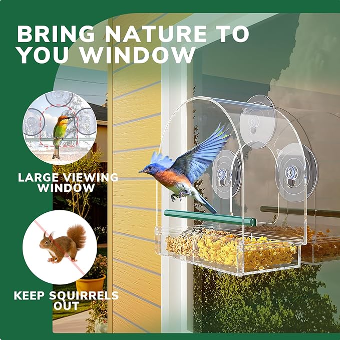 Window Bird Feeder for Outdoors, Clear Feeders Window Mounted with Strong Suction Cups, Fummingbird Feeder for Viewing Inside, Oriole, Finch Bird Watching for Cats, Elderly, Kids
