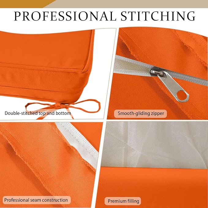 Outdoor Loveseat Cushion Set for Patio Couch/Sofa, 46 x 26 Inch Waterproof & Fade Resistant Patio Furniture Chiar Cushions with Removable Cover (Orange, 46''Lx26''Wx4''H-Loveseat Cushion Set)