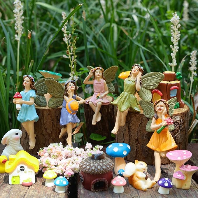 92 PCS Mini Fairy Garden Accessories Kit Cute Tiny Figurines Set DIY Micro Landscape Decor Resin House Bridge Animal Plant Ornament for Terrarium Dollhouse Succulent Craft Potted Horticulture
