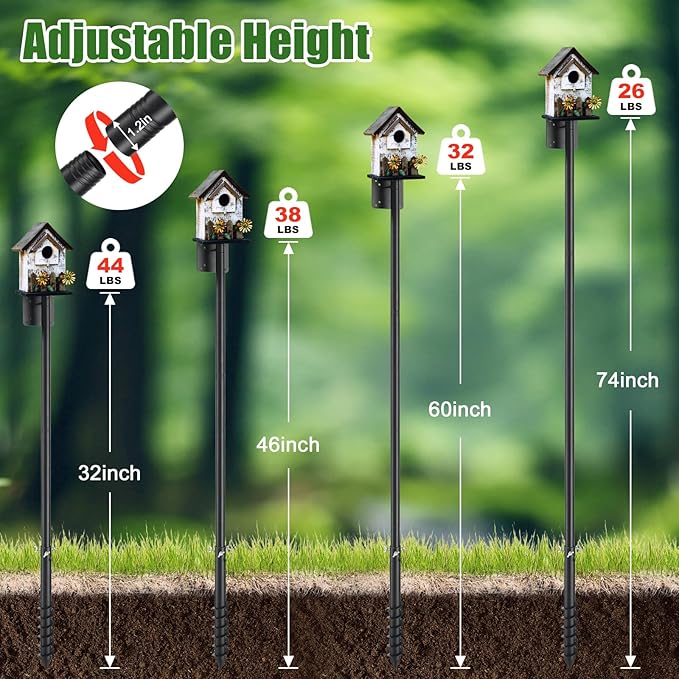 Bird Feeder Poles for Outdoors, Heavy Duty 60 Inch Birdhouse Stand Stake 1.2 Inch Diameter Metal Bird Mounting Pole for Yard Garden