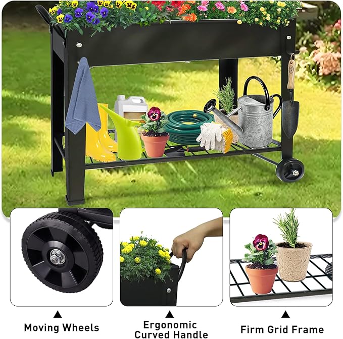 Raised Garden Planter Beds with Wheels Legs, Large Planters Box for Indoor Outdoor Plants,Metal Galvanized Elevated Rectangle Herb Planter Box for Vegetables Flower Patio 31.5" H