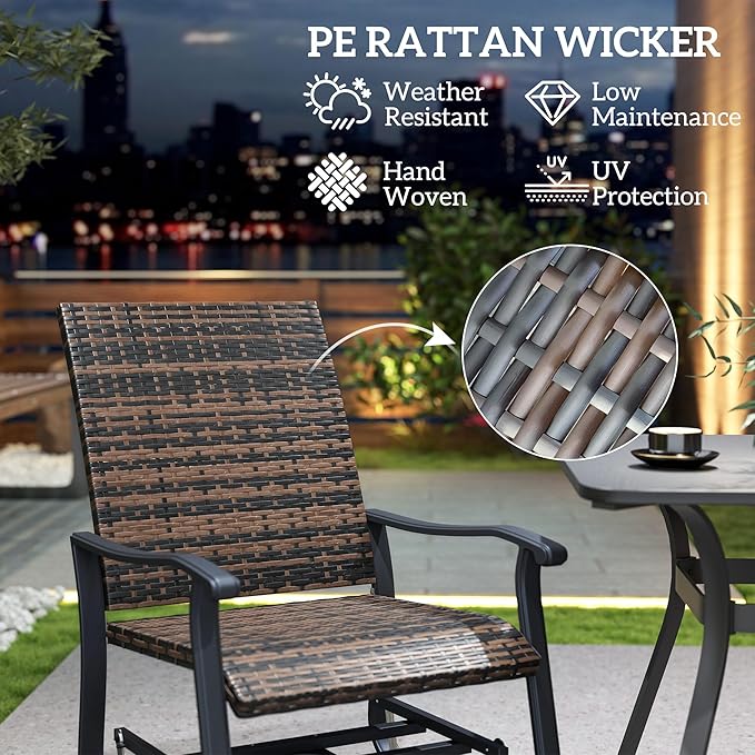 Outsunny Patio Glider Chair Set of 2, Wicker Rattan Outdoor Swivel Chair with Steel Frame, High Back, Armrests, Porch Glider with Adjustable Foot Pads for Garden, Lawn, Backyard, Brown