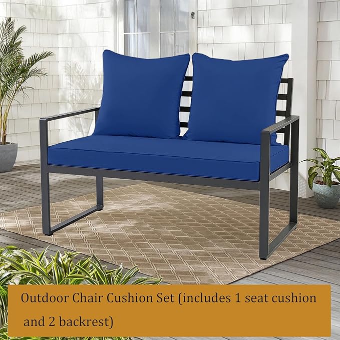 Outdoor Loveseat Cushion Set for Patio Couch/Sofa, 46 x 26 Inch Waterproof & Fade Resistant Patio Furniture Chiar Cushions with Removable Cover (Blue, 46''Lx26''Wx4''H-Loveseat Cushion Set)