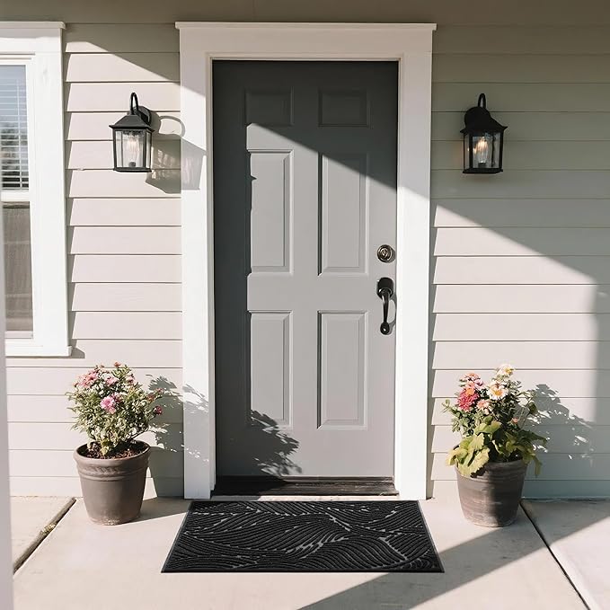 Yimobra Doormat Outdoor Entrance, Simple Stripes All-Weather Waterproof & Non-Slip Mat for Front Door, Heavy Duty Welcome Mat for Indoor, Garage, Patio-36x24, Black