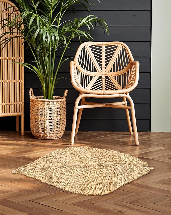 DEXI Jute Door Mat Inside Entryway Braided Woven, 24x35 Front Entrance Doormat Inside Leaf Shaped, Welcome Natural Fiber Entry Mats Farmhouse Home Decor, Beige