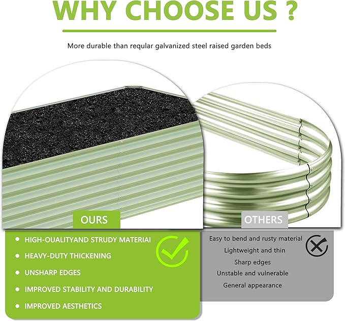 4x2x2FT Galvanized Raised Garden Bed Kit, Galvanized Planter Raised Garden Boxes Outdoor, Large Metal Raised Garden Beds for Vegetables-Green