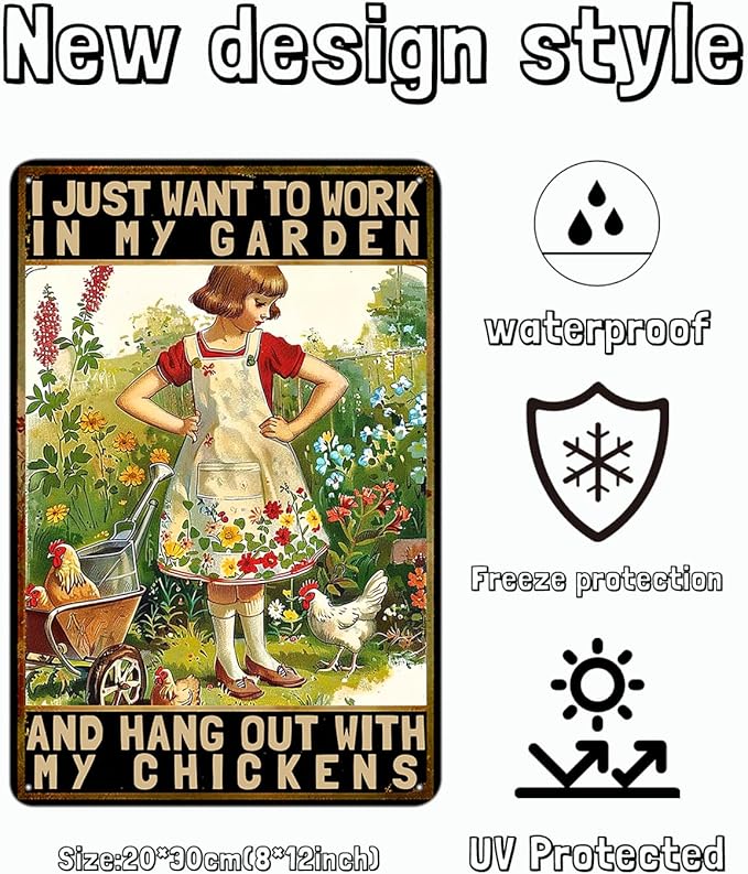 Garden Metal Sign, I Just Want To Work In My Garden Funny Sign, Retro Backyard Fence Signs, Vintage Yard Gardening Decor Outdoor, Gardening Gift for Woman, Grandma 8 * 12"