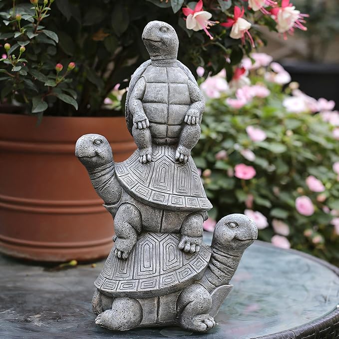 Outdoor Turtle Statues, Resin Home Decor, Cute Decorations, The Perfect Garden Gift and Yard Decor for Three Turtles Large Size: 11.8 inches
