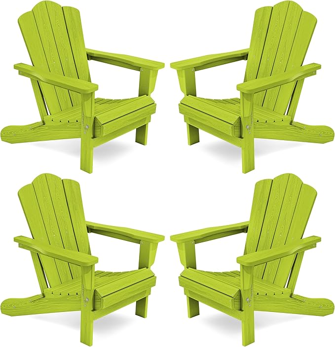 KINGYES Folding Adirondack Chair Set of 4, HDPE All-Weather Folding Adirondack Chair, Apple