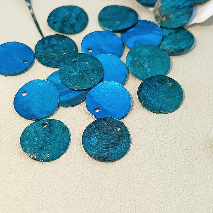 Firstmeet Shell Beads 65pcs Natural 20mm Flat Round Mussel Shell Coin Drop Charm Beads with Iridescent Back for Handcraft Jewelry Making(DIY-1023-Sea Blue-20)